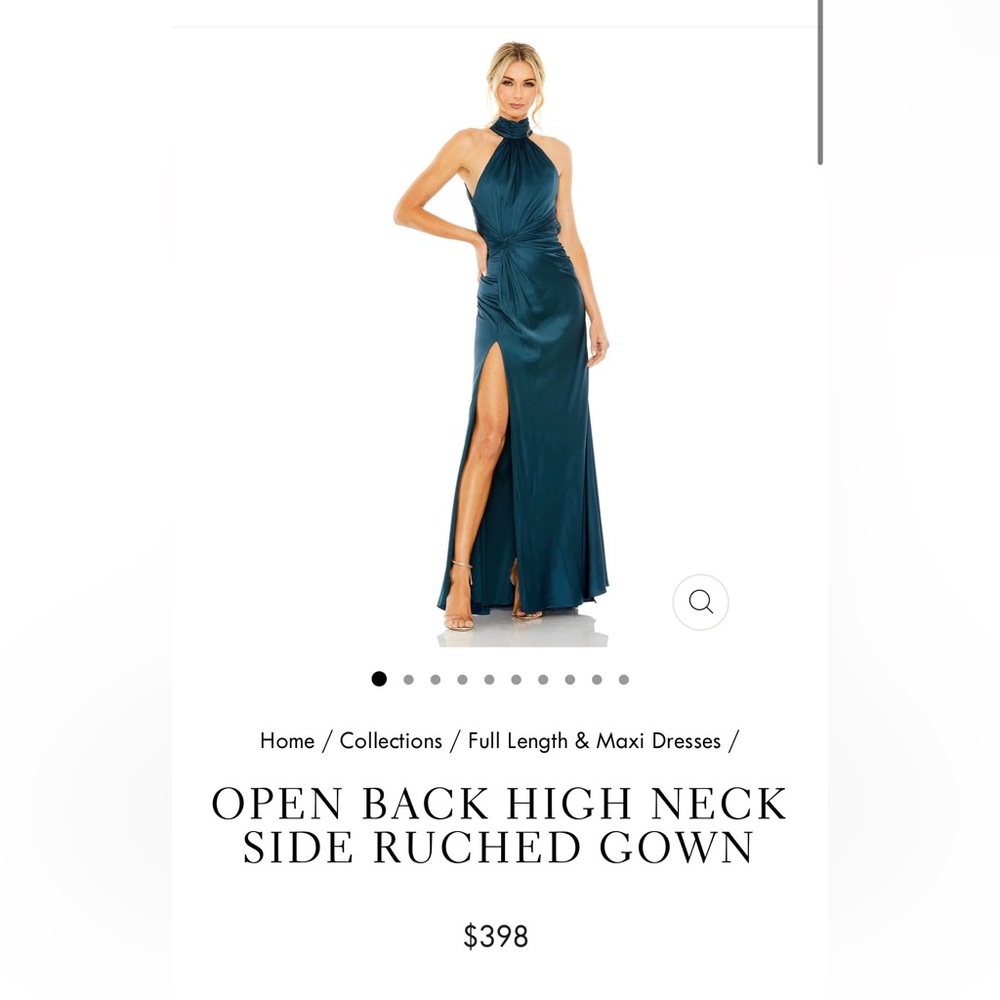 Mac Duggal Size 10 Teal Open Back High Neck Gown